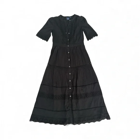 GAP Black Button-Down Midi Dress - Picture 1 of 7
